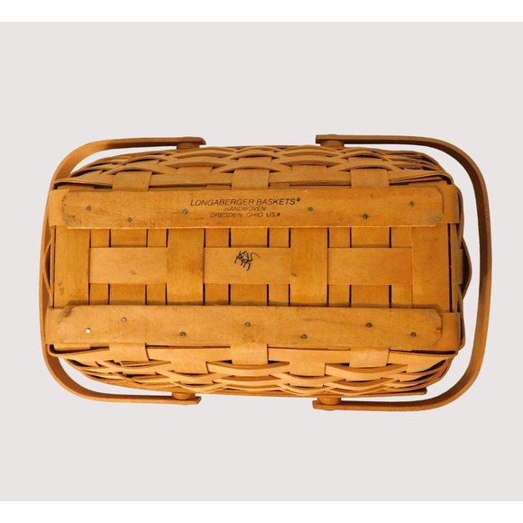 Longaberger 1999 Rectangle Chore Basket Handles Fabric Plastic Liners - Picture 6 of 12